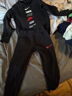 Nike Black Sweatpants with Red Swoosh - Kids